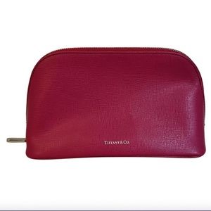 NEW - Tiffany & Co. Magenta/Tiffany Blue Leather Zip Dome Pouch Cosmetic Bag